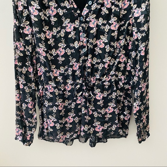 Rebecca Taylor Floral Print Blouse Black Sz 2 - Picture 9 of 10